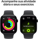 Apple Watch Series 11 GPS, Caixa em alumínio preto brilhante de 46 mm com Bracelete desportiva preta - M/G