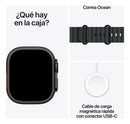 Apple Watch Ultra 3 49mm titânio preto pulseira Black Ocean Band conteudo da caixa